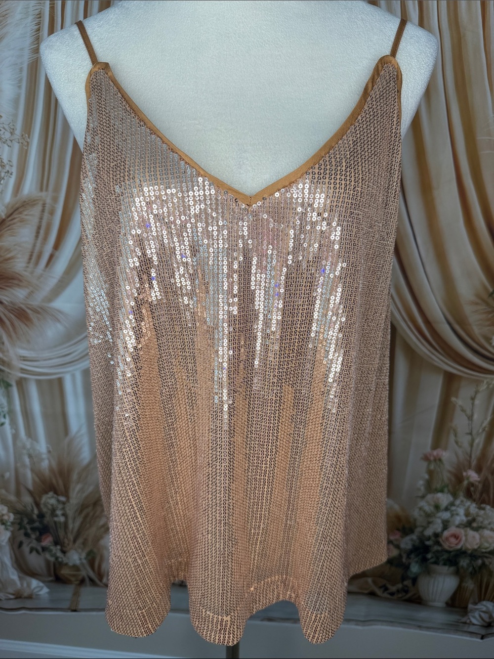 entro Rose Gold Sequin V-Neck Camisole